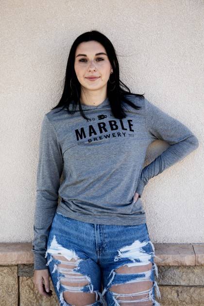 Marble Grey Lightweight Long Sleeve - Female Front - 5'10